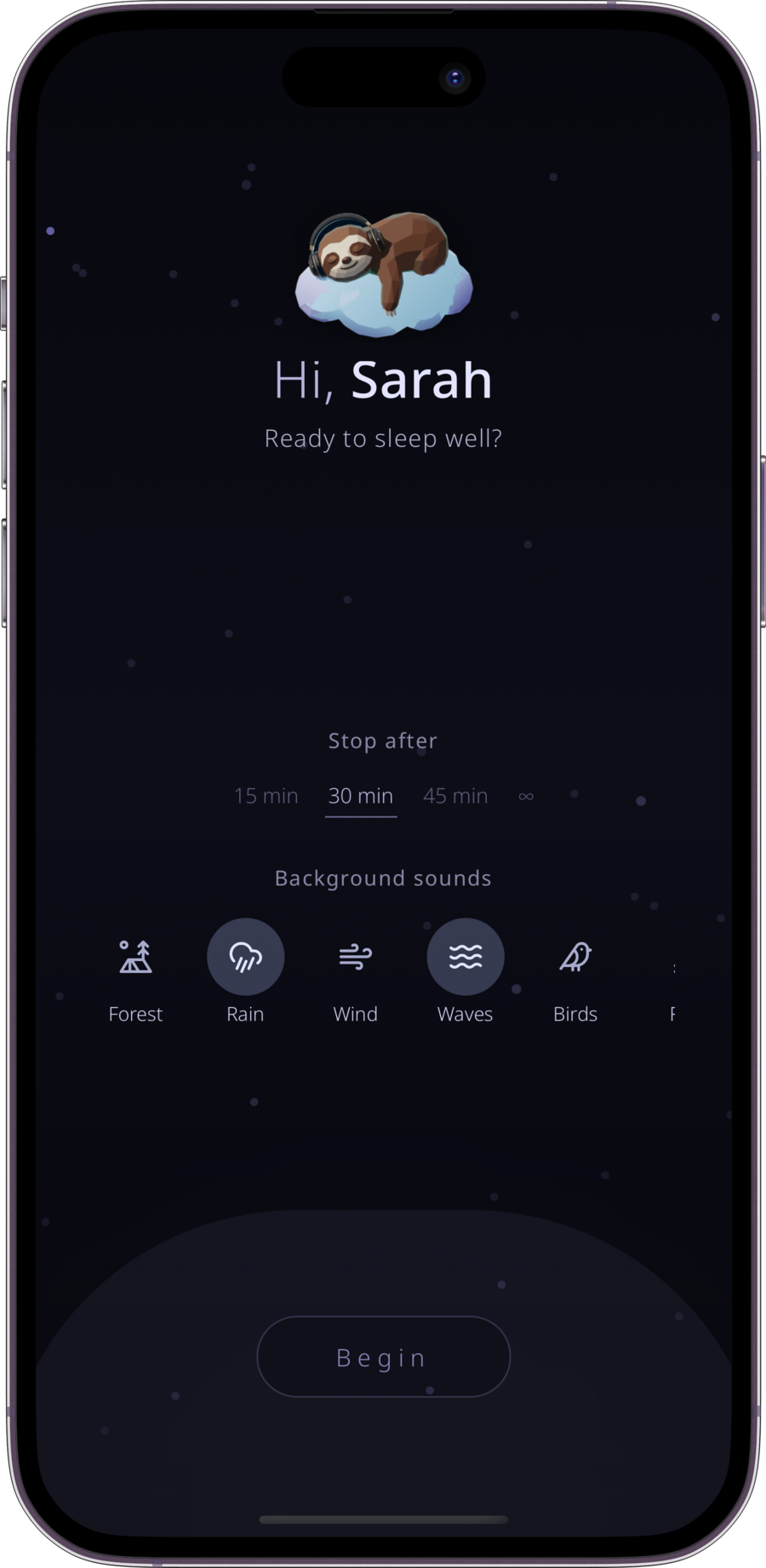 Drift app showing the sleep session screen